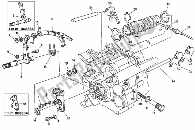 All parts for the Gear Change Mechanism of the Ducati Supersport 750 SS 1992